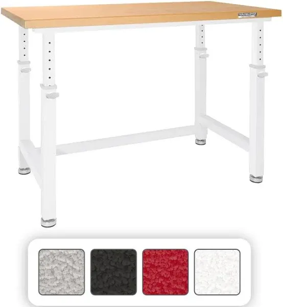 UltraHD Adjustable Height Heavy-Duty Wood Top Workbench - White