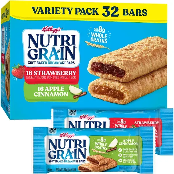 Kellogg&#039;s Nutri-Grain Variety Pack Chewy Soft Baked Breakfast Bars, Ready-to-Eat