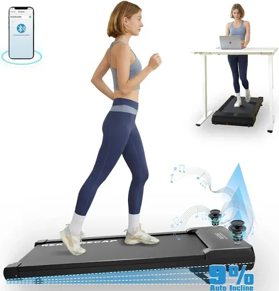 Walking Pad Treadmill with 9% 9-Level Auto Incline, 400+ lbs Capacity Under D...