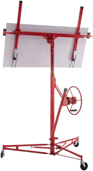 11' Drywall Lift Rolling Panel Hoist Jack Lifter 150 lbs Rolling Lockable Caster Wheel Construction Tools with Adjustable Telescopic Arm