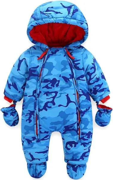 JiAmy Baby Boys Hooded Romper Snowsuit with Gloves Booties Winter Outfits 9-12 Months