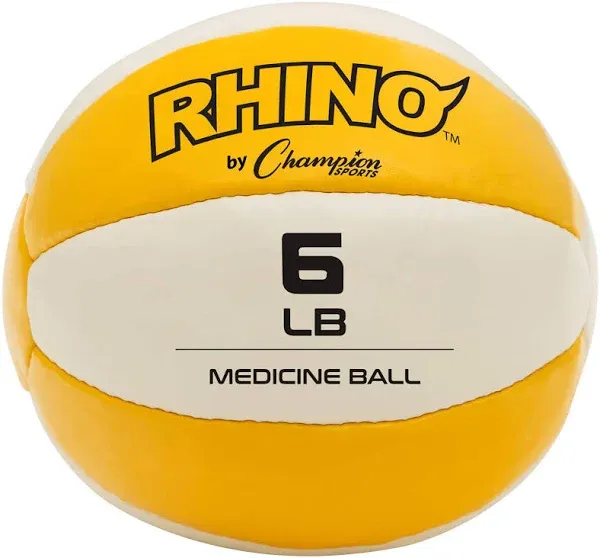 Champion Sports 6 lb Heavy-Duty Leather Medicine BallYellow/Whi<wbr/>te Brand New