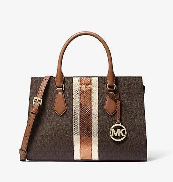 Michael Kors Sheila Medium Signature Logo and Metallic Satchel