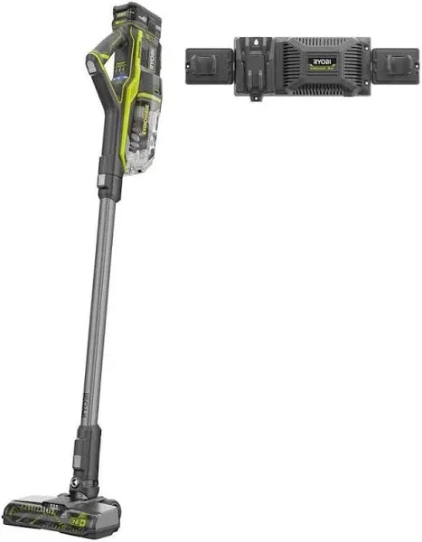 RYOBI 18-VOLT ONE+ BRUSHLESS STICK VACUUM CLEANER, 4.0 AH, RAPID CHARGER - GREEN