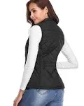 Fuinloth Women's Quilted Vest, Stand Collar Lightweight Zip Padded Gilet Black XL