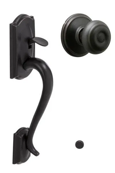 Schlage FE285CAM609GEO Camelot Lower Handleset with Georgian Knob Antique Brass