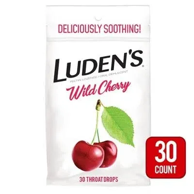 Luden's Sore Throat Drops, For Minor Sore Throat Relief, Wild Cherry, 30 Count, 12 Pk