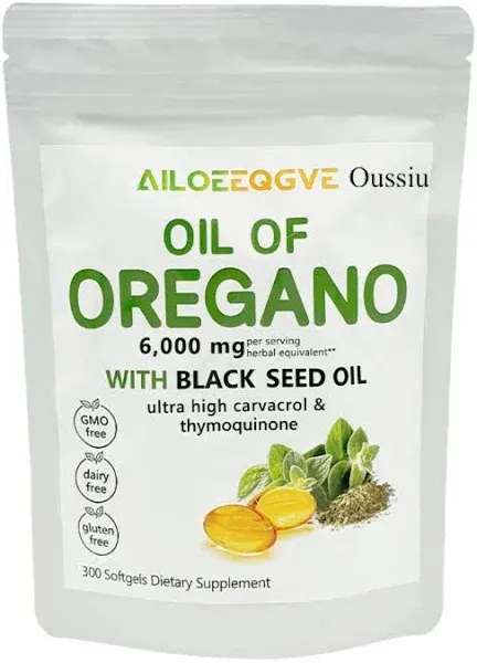 Oregano Oil Capsules, 300 Oil of Oregano Softgels, 2 in 1 6000mg Oil of Oregano with Black Seed Oil 200mg, Oregano Oil Capsules Organic Non-GMO