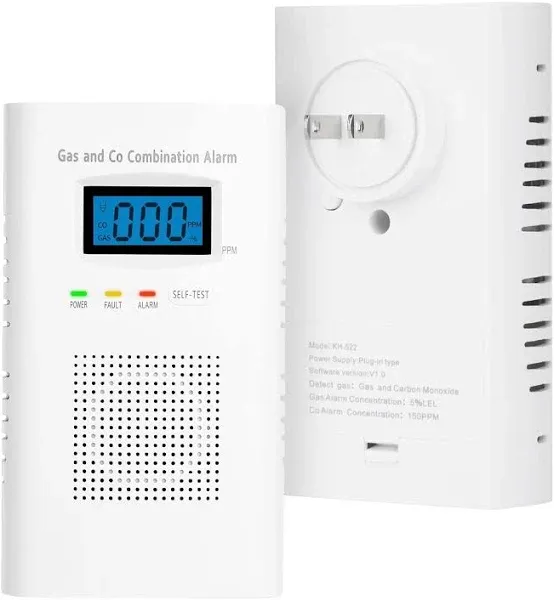 Carbon Monoxide and Natural Gas Detector,Vzmcov Combination Carbon Monoxide and Gas Detector Plug in Type 2 in 1 Co and Gas Detector,propane