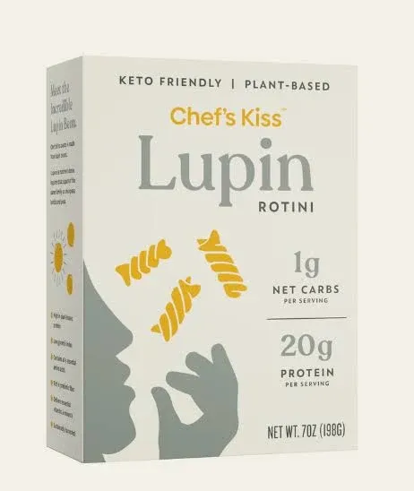 Chef’s Kiss Low Carb Lupin Rotini Pasta – Low Net Carb (1g), High Protein (20g) – Gluten Free, Keto Friendly, High Fiber, Plant-Based, and crafted from Lupins – 7 oz (4 Pack)