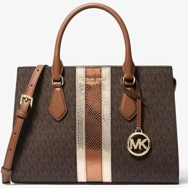 Michael Kors Women's Sheila Medium Signature Logo and Metallic Satchel