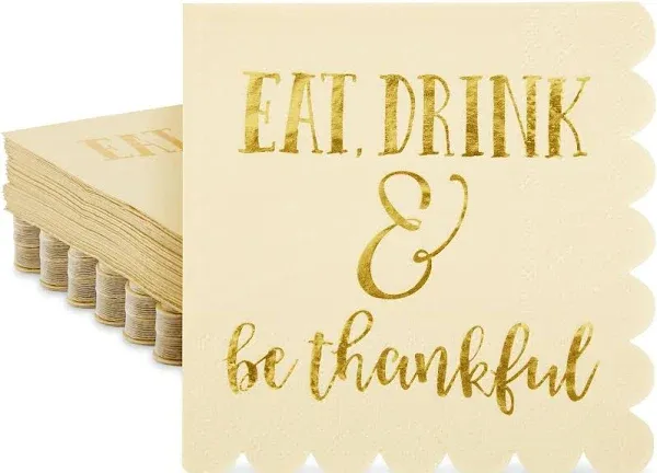 50 Pack Thanksgiving Cocktail Napkins Party Supplies Table Decorations, Eat Drink and Be Thankful (5 x 5 In)