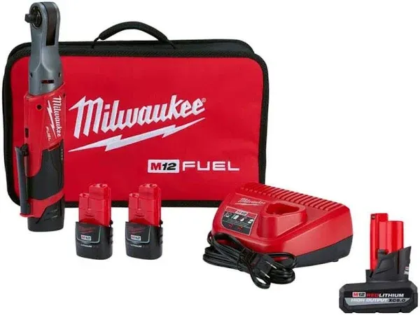 Milwaukee M12 FUEL 12V Lithium-Ion Brushless 3/8 in. Cordless Ratchet Kit with 2.0Ah Batteries