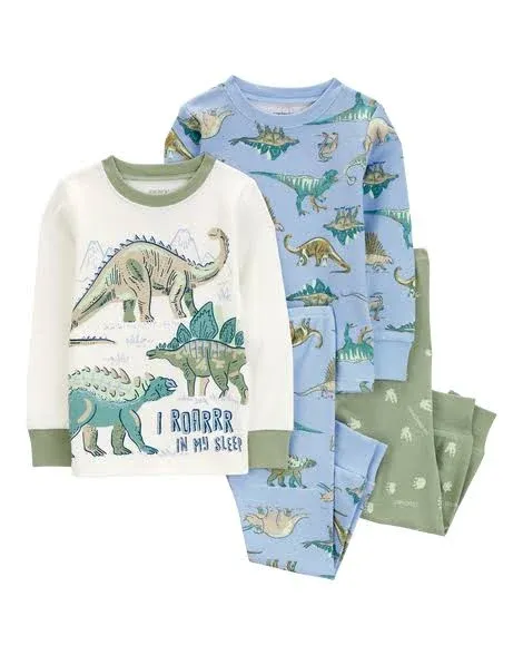 Carter's Toddler Boy's 4-Piece Dinosaur 100% Snug Fit Cotton Pajamas, Green/Blue, 4T - 2R492510-4T | Blain's Farm & Fleet