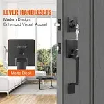 VEVOR Front Door Handle & Deadbolt Set Matte Black Square Handle Set with Lever Door Handle Single Cylinder Entry Door Handle