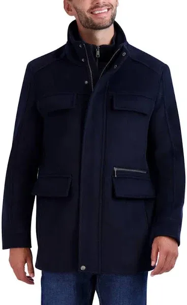 Wool Blend Field Coat In Navy