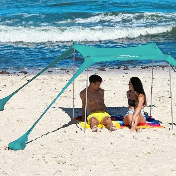 Pop Up Beach Tent Sun Shelter UPF50+ with Sand Shovel, Ground Pegs and Stabil...