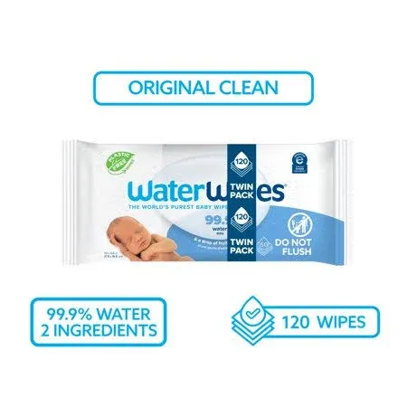 WaterWipes Plastic-Free Original Baby Wipes, Unscented & Hypoallergenic For Sensitive Skin