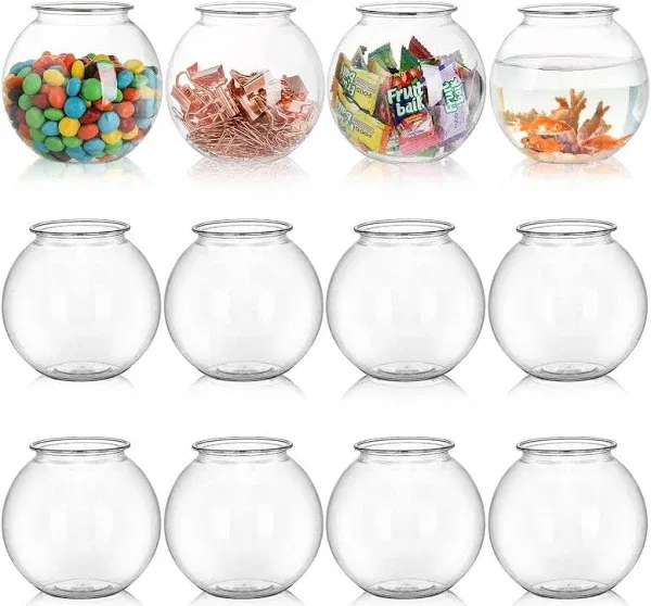 Okllen 12 Pack Plastic Ivy Bowls, 16 Oz Round Fish Bowl Unbreakable Vases Bowls for Home Decor, Carnival Games, Candy, Party Favors, Centerpiece, BPA Free, Clear