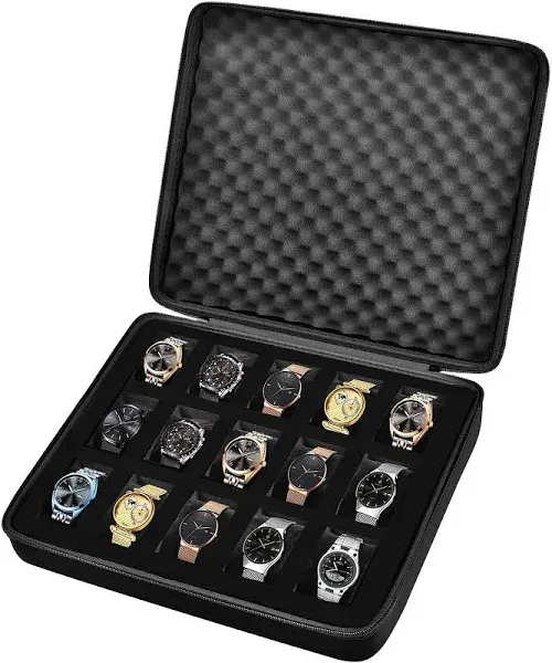 Latitude Run® 15 Slots Watch Box Organizer/Men Watch Display Storage Case Fits All Wristwatches And Smart Watches Up To 42Mm