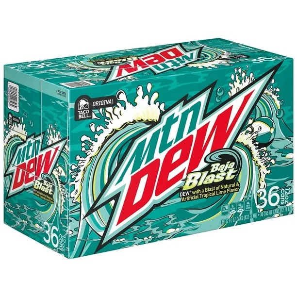 Mountain Dew Baja Blast Tropical Lime Soda Pop, 12 oz 24 Pack Cans