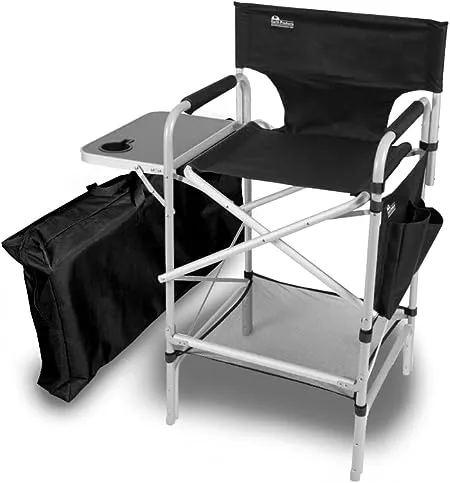 Earth Products Executive VIP Tall Directors Chair with Folding Side Table, Foldable, Zippered Carry Bag, 31" Seat Height, Lightweight, 375LBS Max Load