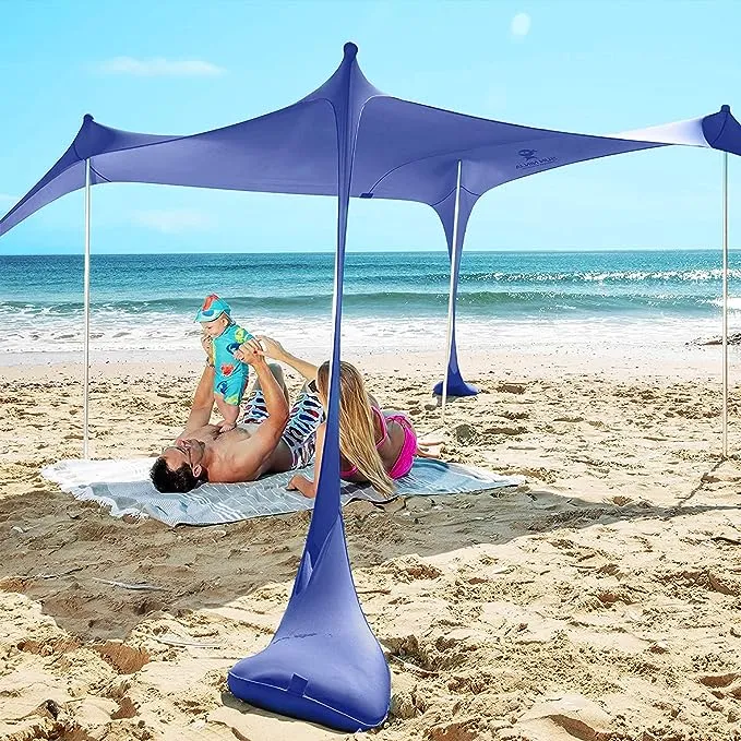 SUN NINJA Pop Up Royal Blue Beach Tent UPF50+ with Shovel, Pegs & Stability Poles