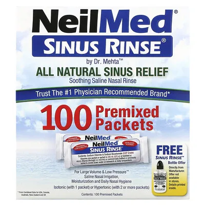 NeilMed Sinus Rinse All Natural Relief Premixed Refill Packets 100 Count (Pack of 1)