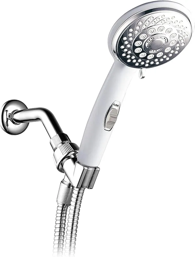 HotelSpa Designer White/Chrome-Face Spiral Handheld w/Patented ON/OFF Pause Switch