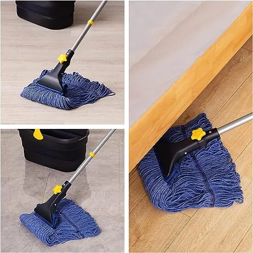 Yocada Looped-End String Wet Mop Heavy Duty Cotton Mop Commercial Industrial Grade Telescopic Iron Pole Jaw Clamp Floor Cleaning 55.1"