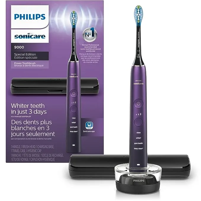 PHILIPS Sonicare 9000 Special Edition Rechargeable Toothbrush, Black/Purple, HX9911/91