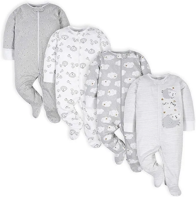 Gerber unisex-baby 4 Pack Sleep 'N Play Footie