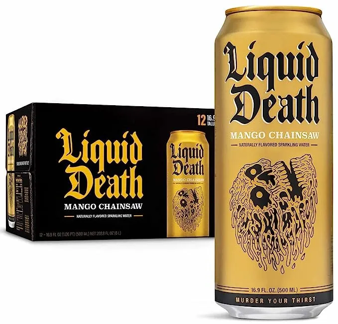 Liquid Death Sparkling Mountain Water, 16.9 oz Tallboys (18-Pack)