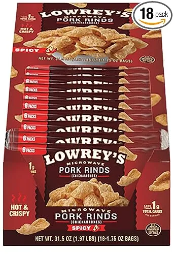 Lowrey's Bacon Curls Microwave Pork Rinds (Chicharrones) Hot & Spicy 1.75 oz