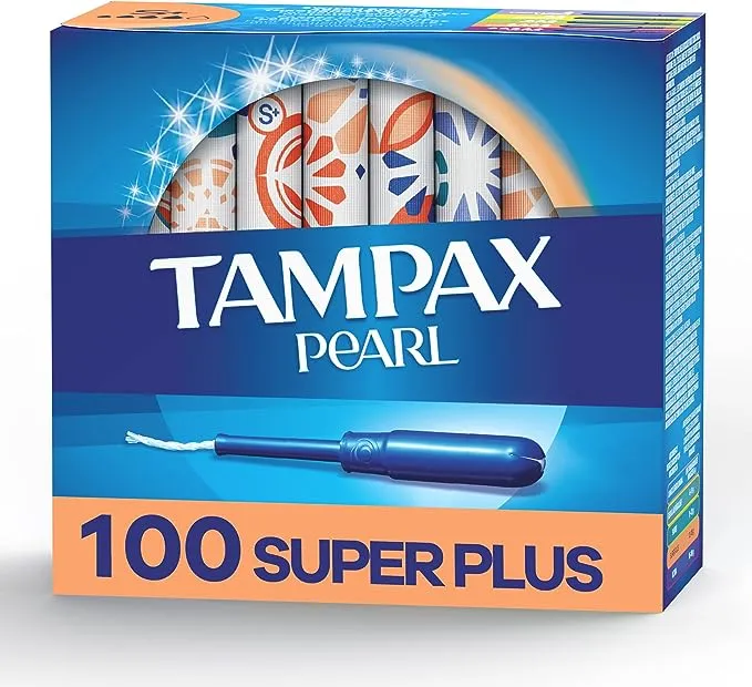 Tampax Pearl Tampons Super Plus Absorbency, with Leakguard Braid, Unscented, 50 Count