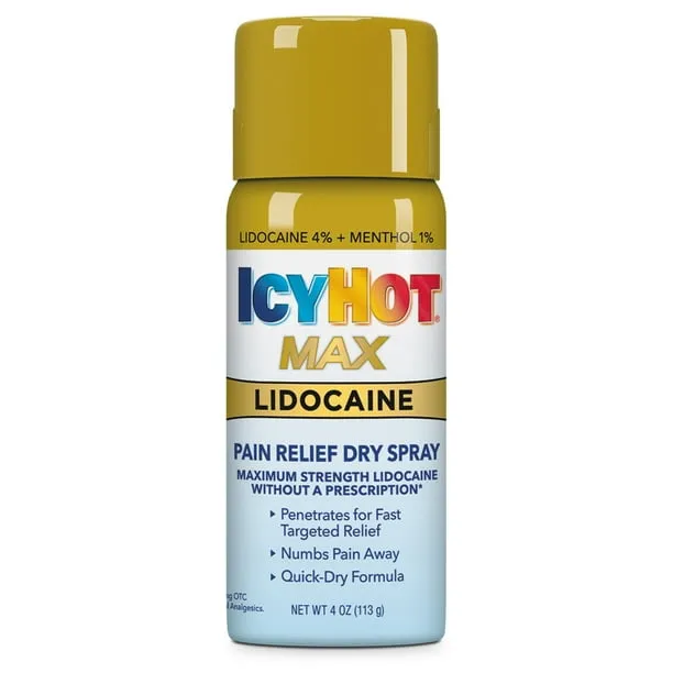 Icy Hot Max Strength Pain Relief Spray with Lidocaine Plus Menthol, 4 Ounces