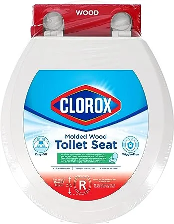 Clorox Round Wood Toilet Seat with Easy-Off Hinges-Wiggle Free Design ‎16.54 x 16.5 x 0.99 inches