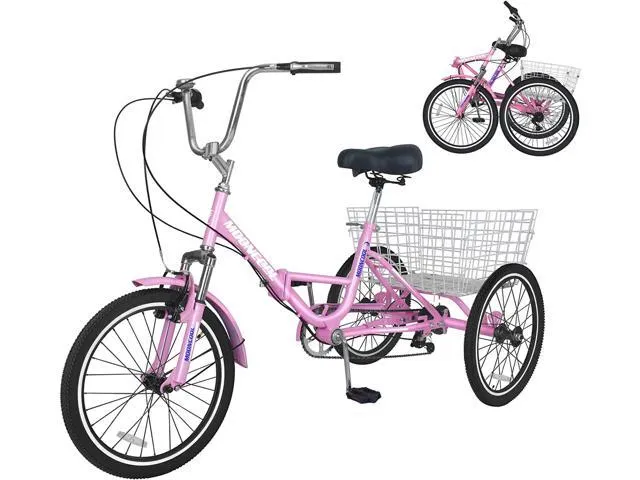 Mooncool Adult Folding Tricycle 7-Speed, 24-Inch Three Wheel Cruiser Bike with Cargo Basket, Foldable Tricycle for Adults, Women, Men, Seniors.