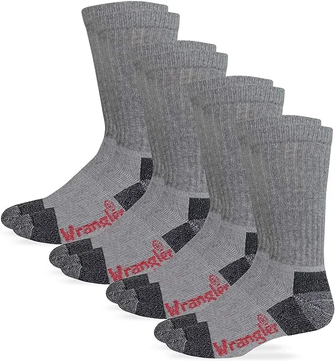 Wrangler Men's Steel Toe Boot Work Crew Cotton Cushion Socks 4 Pair Pack