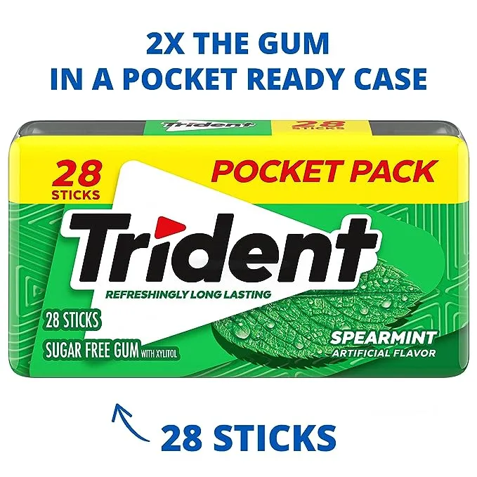 Trident Gum, Sugar Free, Spearmint, Unwrapped - 4 - 50 stick pkgs [200 sticks]