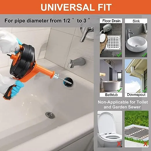 Drain Auger, Breezz Clog Remover with Drill Adapter, 25 Feet Heavy Duty Flexible Plumbing Snake Use Manually or Powered for Kitchen,Bathrom and Shower Sink, Comes with Gloves (Orange)