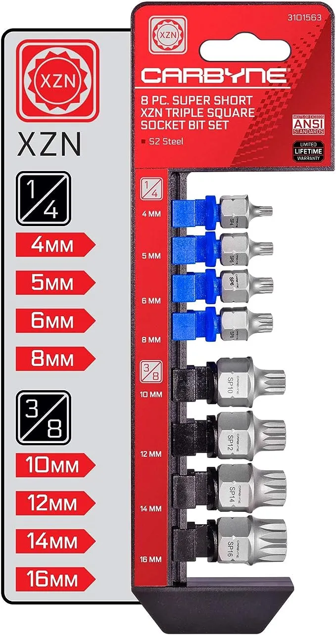 Carbyne Super Short Torx Bit Socket Set - 12 Piece , T-10 to T-60 | S2 Steel 3101579