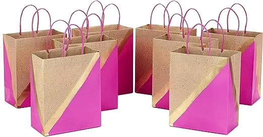 Hallmark 9" Medium Paper Gift Bags (Pack of 8 - Pink & Kraft) for Birthdays, Easter, Weddings, Mother's Day, Baby Showers, Bridal Showers, May Day or Any Occasion