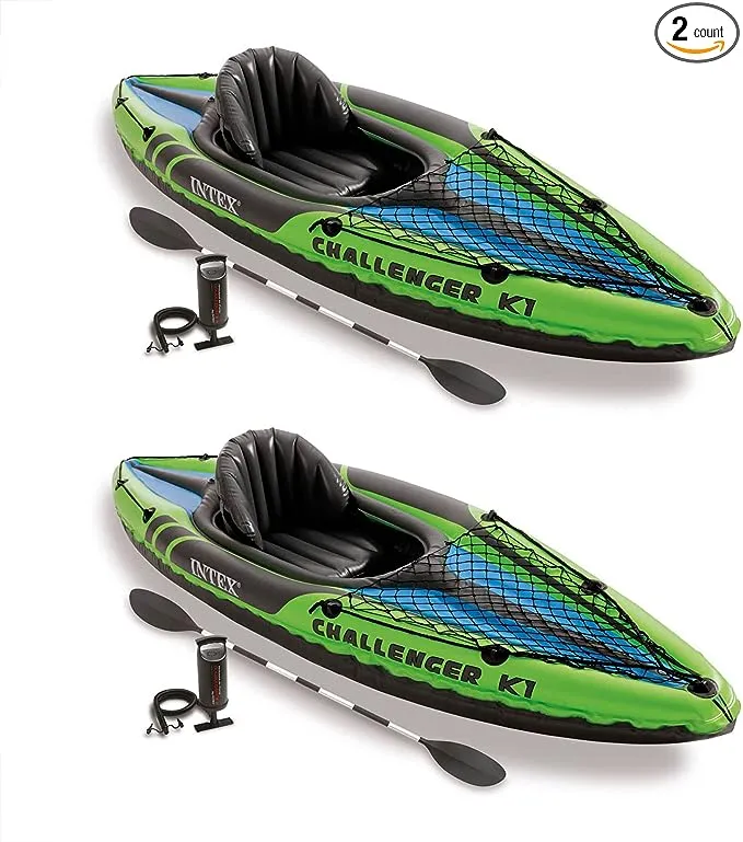 Intex Challenger K1 1-Person Inflatable Sporty Kayak w/ Oars and Pump (2 Pack)