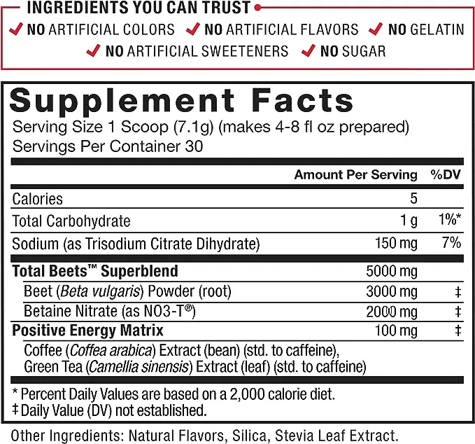 Force Factor Total Beets Energy Powder Pomegranate Berry 30 Servings