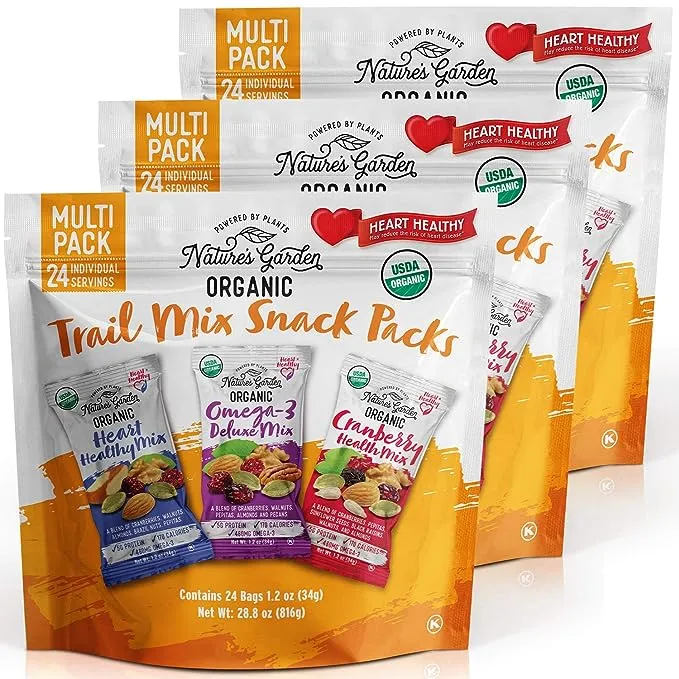 Nature's Garden Organic Trail Mix Snack Packs, Multi Pack 1.2 oz - Pack of 24 (Total 28.8 oz)