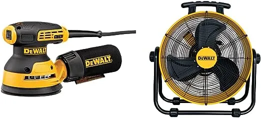 DEWALT Random Orbit Sander, Variable Speed, 5-Inch with High-Velocity Industrial Fan Portable Air Circulator (DWE6423 & DXF-2042)