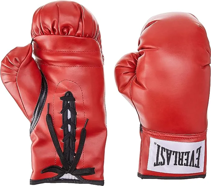 Everlast Red Pair Lace Autograph Synthetic Leather (Vinyl) Boxing Gloves