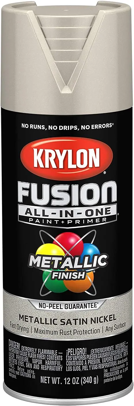 12 oz Krylon K02772007 Fusion All-In-One Satin Nickel Paint & Primer Spray Paint, Metallic