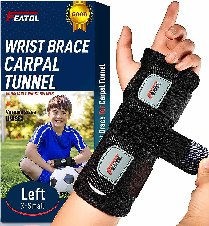 FEATOL Wrist Brace for Carpal Tunnel, Adjustable Wrist Support Brace with Splints Left Hand, Medium/Large, Arm Compression Hand Support for Injuries, Wrist Pain, Sprain, Sport